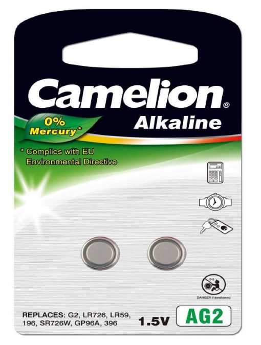 Pila Botón Alcalina LR59 1.5V 0% Mercurio (2 pcs) Camelion