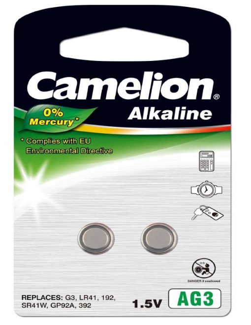 Pila Botón Alcalina LR41 1.5V 0% Mercurio (2 pcs) Camelion
