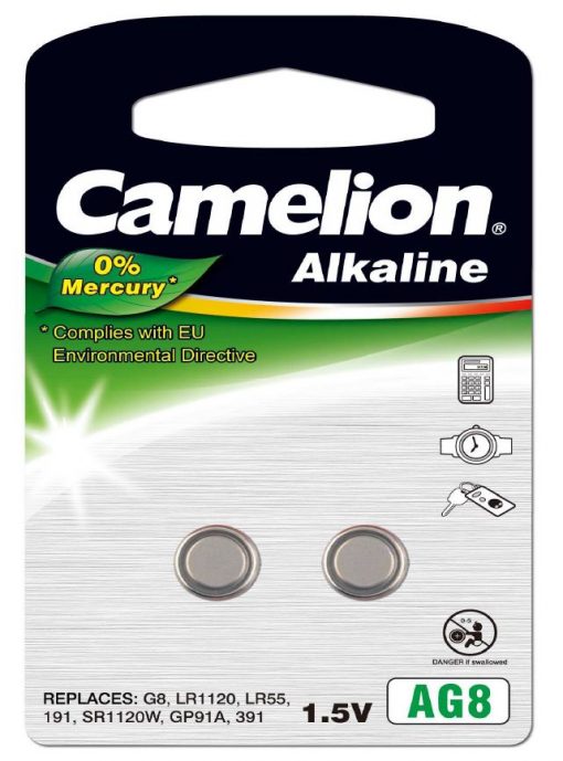 Pila Botón Alcalina LR55 1.5V 0% Mercurio (2 pcs) Camelion
