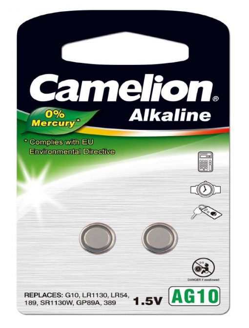 Pila Botón Alcalina LR54 1.5V 0% Mercurio (2 pcs) Camelion