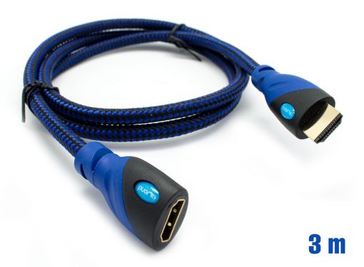 Cable HDMI Mallado v.1.4 M/H 30AWG Azul/Negro 3m BIWOND