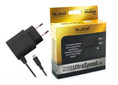 Cargador Micro USB UltraSpeed 2.1A Negro Biwond