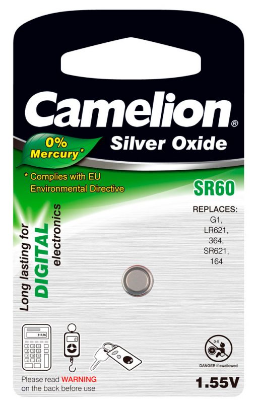 Boton Oxido plata SR60W 1.55V 0% Mercurio (1 pcs) Camelion