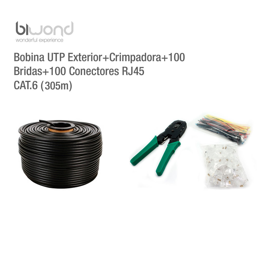 Kit Cable UTP Exterior 305m CAT.6+Crimpadora+100 RJ45+100 Bridas BIWOND